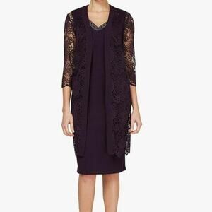 NWT $110 2 Piece Mother of the Bride Eggplant Maya Brooke Dress 16 Beaded Neck